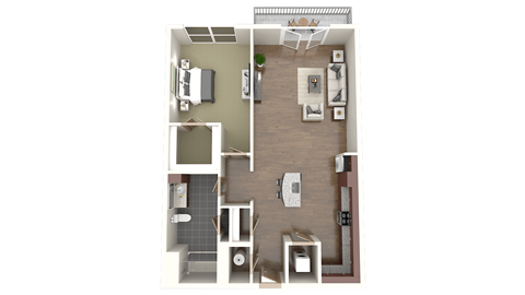 Floor plan for 1 bed, 1 bath, 715 sqft
